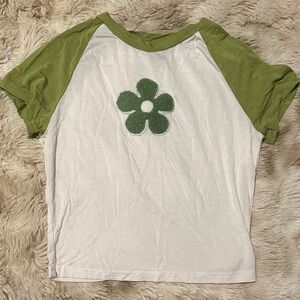 SHEIN Green and White Floral Tee